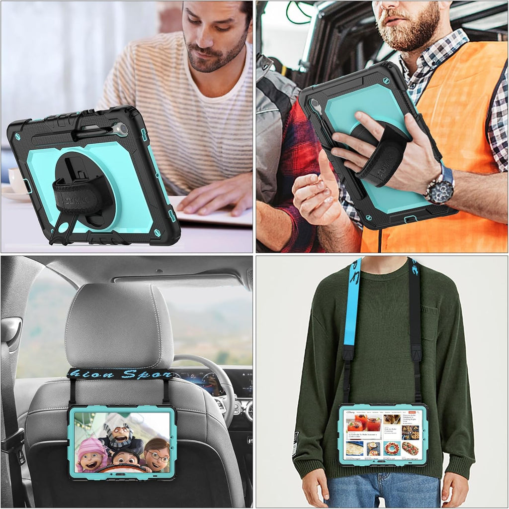 SEYMAC stock Case for Samsung Galaxy Tab S10 FE / S9 / S9 FE 5G Tablet Case Protective with Screen Protector, Pencil Holder, 360 Rotate Stand, Hand Strap, Shoulder Strap, SkyBlue1