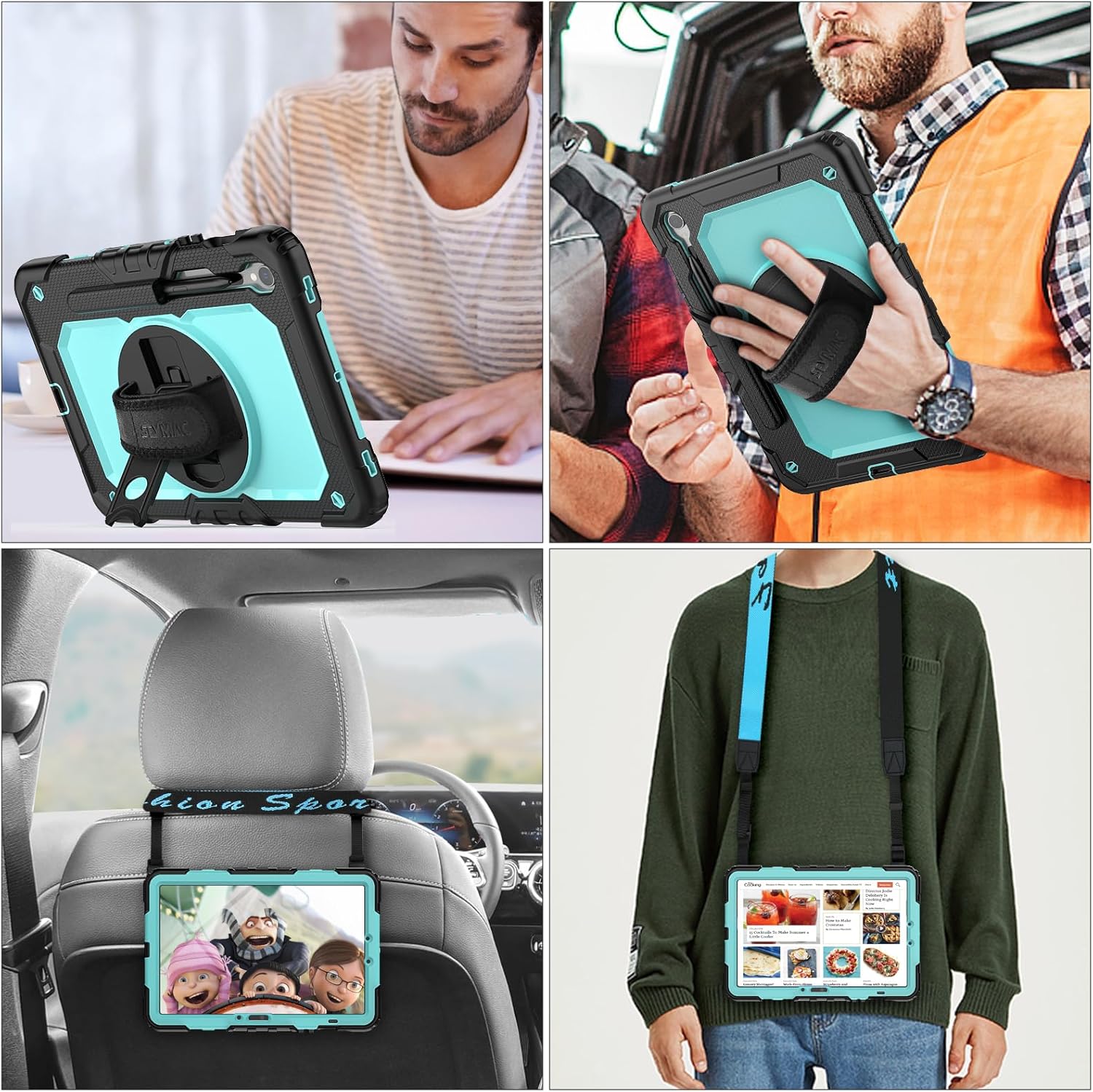 SEYMAC stock Case for Samsung Galaxy Tab S10 FE / S9 / S9 FE 5G Tablet Case Protective with Screen Protector, Pencil Holder, 360 Rotate Stand, Hand Strap, Shoulder Strap, SkyBlue1