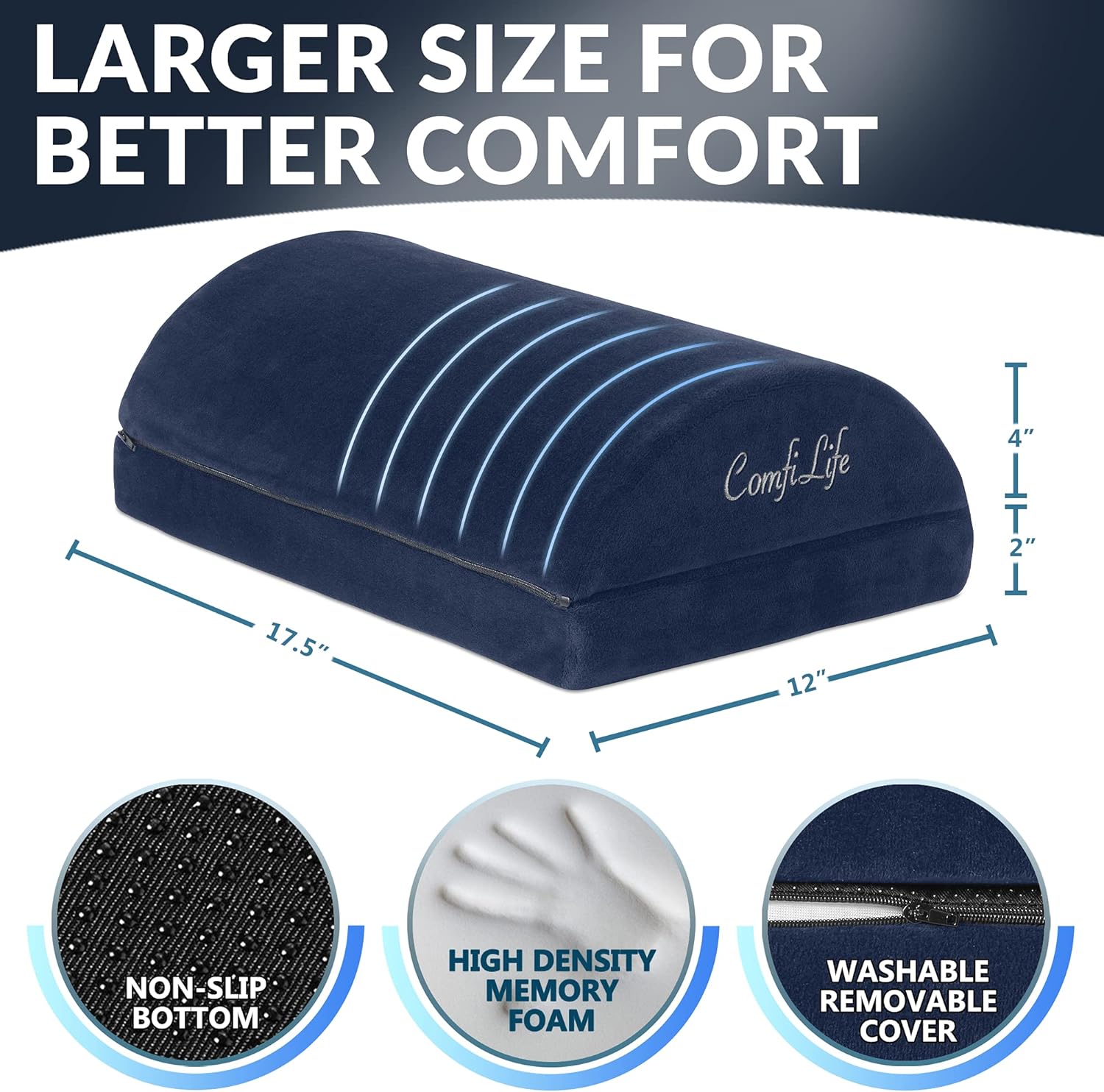 ComfiLife Foot Rest for Under Desk at Work – Adjustable Height Memory Foam Foot Stool for Under Desk, Office Chair & Gaming Chair – Ergonomic Footrest for Back & Hip Pain Relief (Navy)