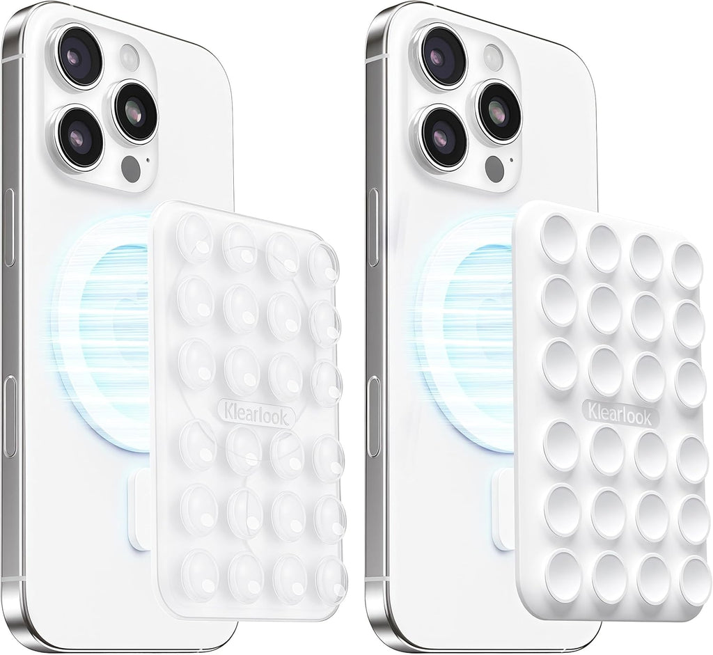 Klearlook 2Pack Magnetic Suction Phone Mount for MagSafe Case, Sticky Phone Grip Holder for iPhone, Removable Hands-Free Selfie/Video for TikTok Influencers, Women Girl Teen Gift, Transparent & White