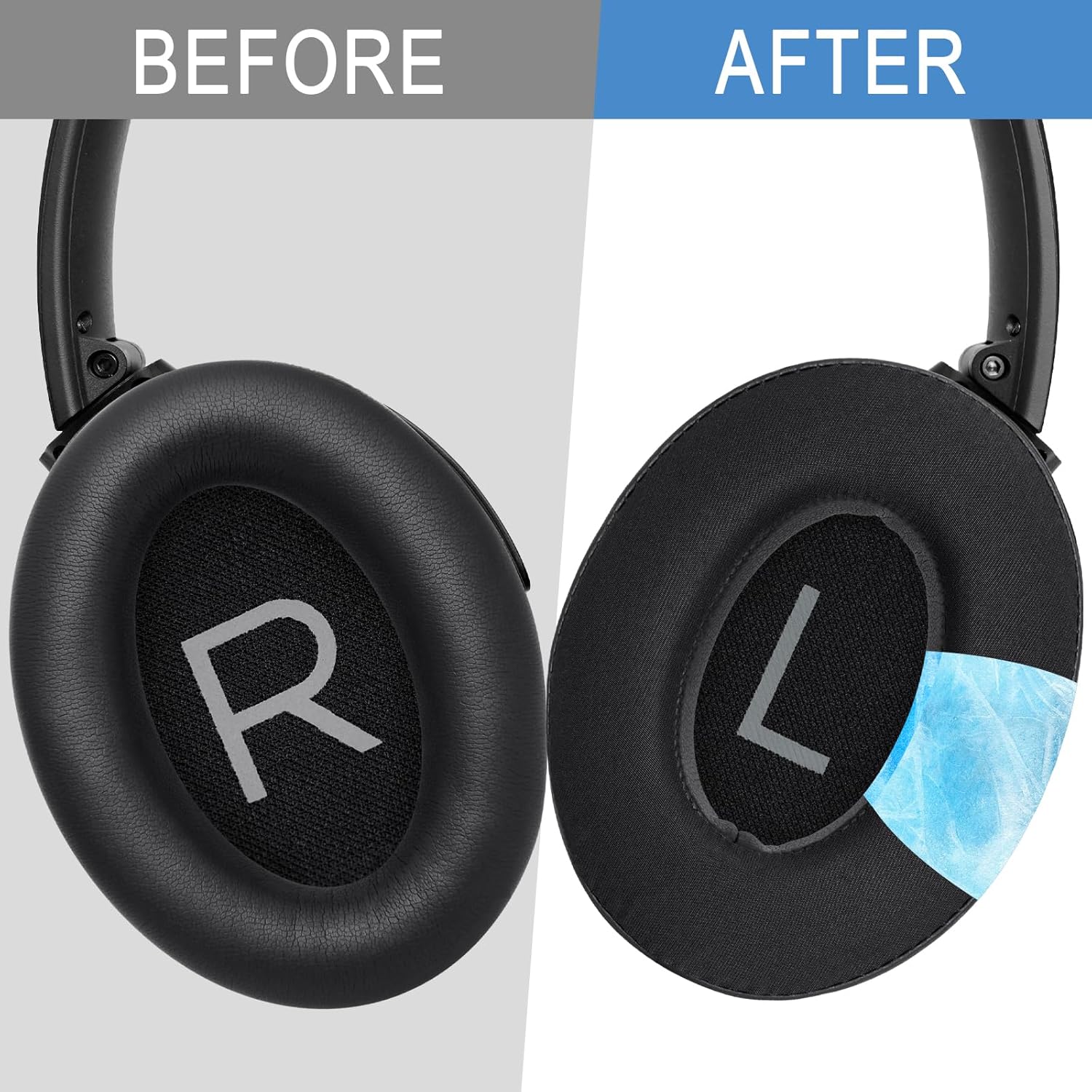GEVO Cooling Gel Earpads Replacement for Bose QC45,Ear Pads Cushions for Bose QuietComfort 45 Headphones with Protein Leather Noise Isolation Memory Foam,Black