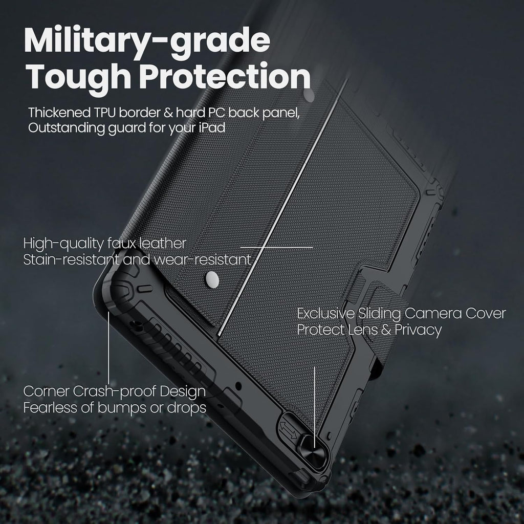 Nillkin iPad 9th Generation (10.2", 2021) Case with Detachable Keyboard, Magic Trackpad, 7-Colors Backlit, Portrait/Landscape Modes, Rugged Keyboard Case with Camera Cover for iPad 8th/7th Gen, Black