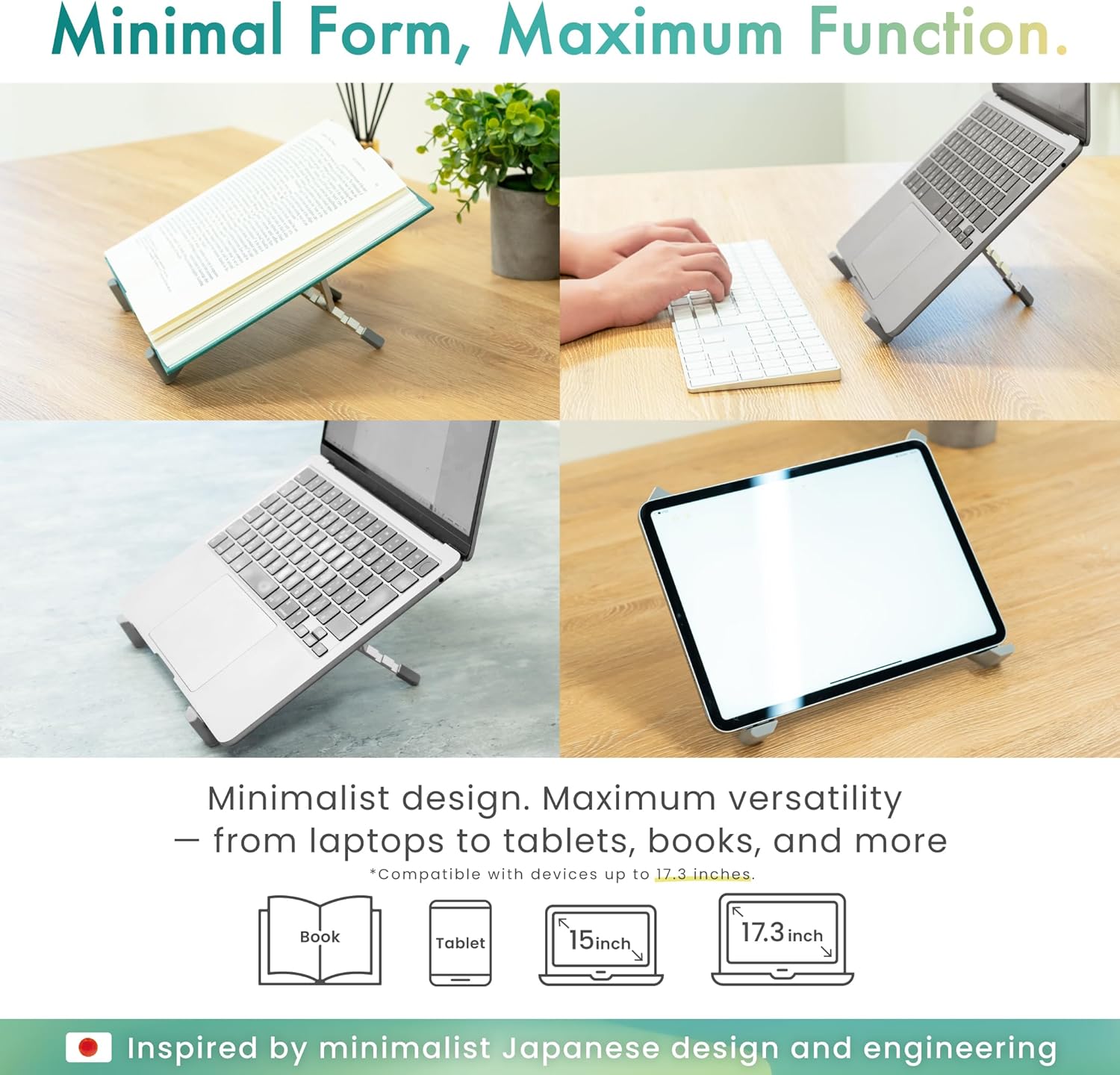 BELLEMOND | X-Shape Laptop Stand – Adjustable Aluminum Riser, 5 Height Levels, Lightweight & Foldable, Ventilated, for Laptops and Tablets up to 17.3" | Space Silver