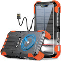Solar Charger Power Bank, 42,800mAh Wireless Portable Charger with USB-C in/Output, QC3.0 Fast Charging 15W 4 Ports Outdoor Battery Pack Built-in LED Flashlight, for iPhone, Galaxy, iPad etc