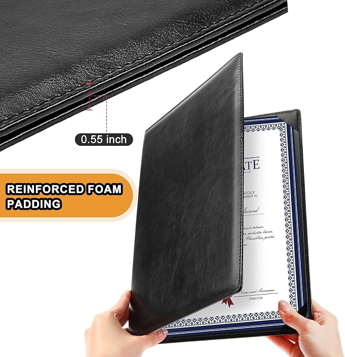 Tenare 10 Pcs Black Leather Certificate Holder 8.5 x 11" PU Phd Bachelor Master - Image 3