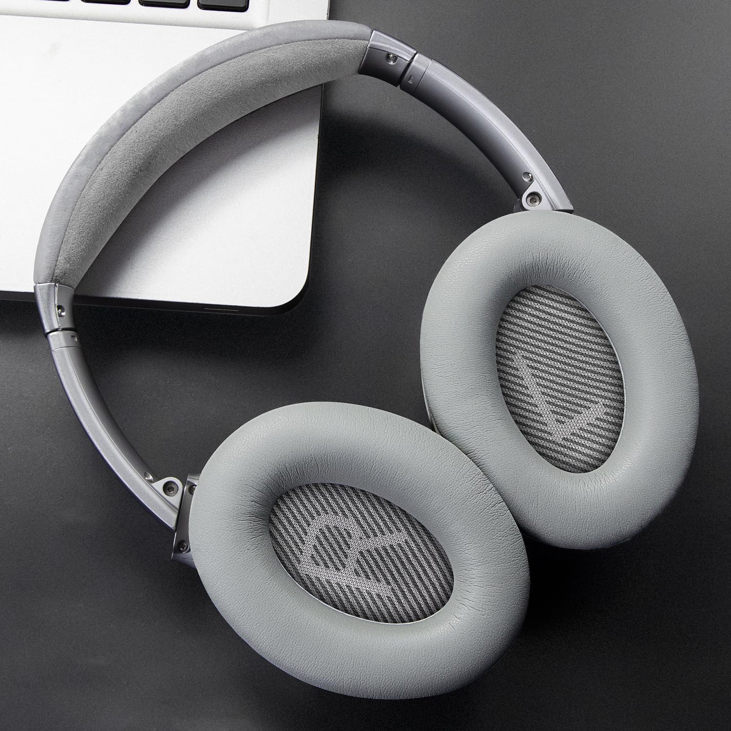 SoloWIT Replacement Earpads Cushions for Bose QuietComfort 35 (QC35) & Quiet Comfort 35 II (QC35 ii) Headphones, Ear Pads with Softer Leather, Noise Isolation Foam, Added Thickness (Grey)