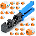 Everest easyJACK - 90° Angled Speed Termination Keystone Tool Set - with 20-Pack of RJ45 Cat6 Keystone Jacks in Orange (Slim Profile Design) - Time Saver Network Punch Down Tool Cat6