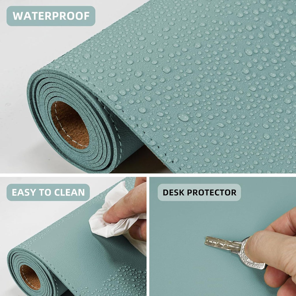AFIING Dual-Sided Desk Pad, Natural Cork & PU Leather, Desk Mat Protector Non-Slip, Waterproof, Easy Clean,Large Mouse mats for Office and Home Work(Light Blue, 31.5"x17")