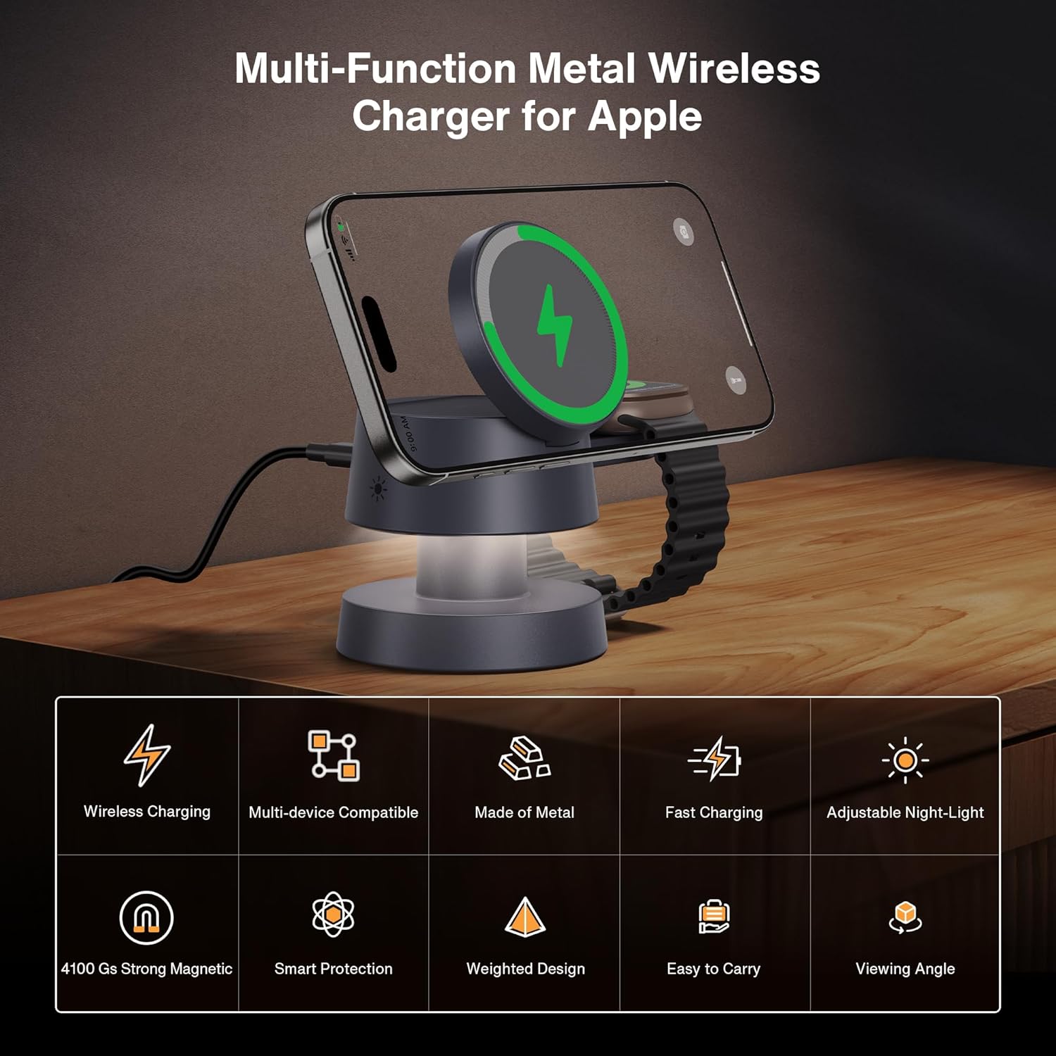 iVANKY 15W Fast 4 in 1 Wireless Charging Station with Mushroom Light for MagSafe Magnetic Charger, 22.5W Travel Stand, 3 in 1 Charge for iPhone 17 16 15 to X Pro Max Plus Air, Apple iWatch, Airpods