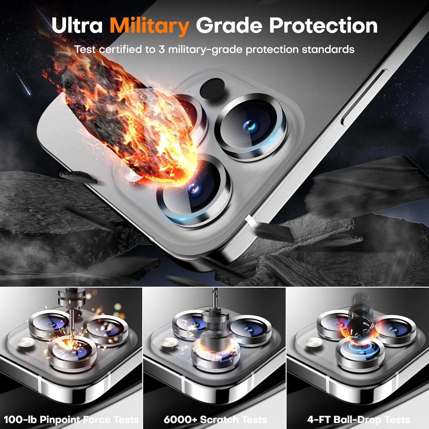 Camera Lens Protector for iPhone 16 Pro Max/16 Pro/15 Pro Max/15 Pro/14 Pro Max/14 Pro, Sapphire Glass Metal Individual Camera Cover Screen, Anti-drop, Scratch Resistant, Case Friendly- White Titanium