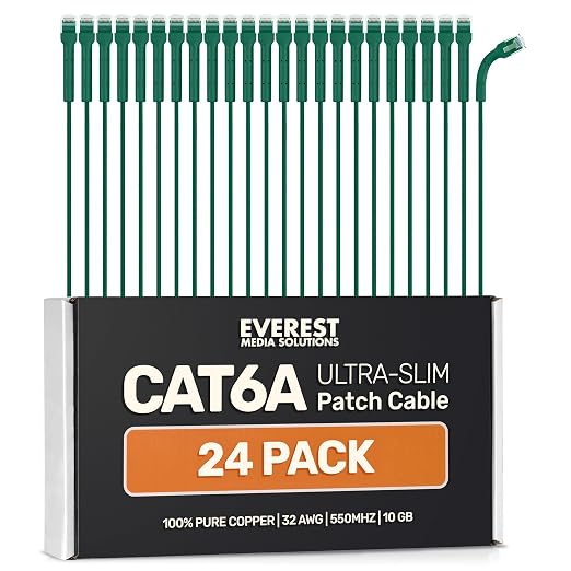 Everest Ultra Slim Cat6a Ethernet Patch Cables 2ft Green by EverestMediaSolutions