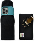 Turtleback Belt Clip for iPhone 16 Pro, 16e, 15 pro 14 Pro 13 Pro -Medium- Fits w/Shockproof Commuter Style Cases - Premium Black Nylon, Vertical Belt Holder, Magnetic Closure, HD Rotating Clip