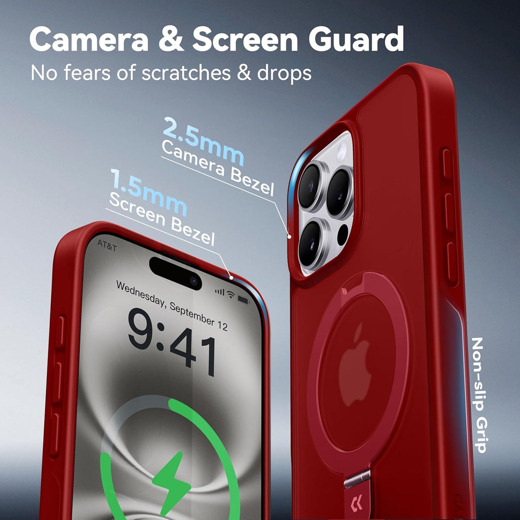 CASEKOO Designed for iPhone 16 Pro Max Case with Magnetic Invisible Stand [Military Drop Protection] [Compatible with MagSafe] Shockproof Slim Translucent Matte Promax Case 6.9 Inch, Red