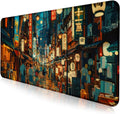 Cute Japanese Street Desk Mat, Anime Tokyo Street Night Scene Large Mouse Mat XXL, Computer Desk Mat 35.4 x 15.7 x 0.12 Inches
