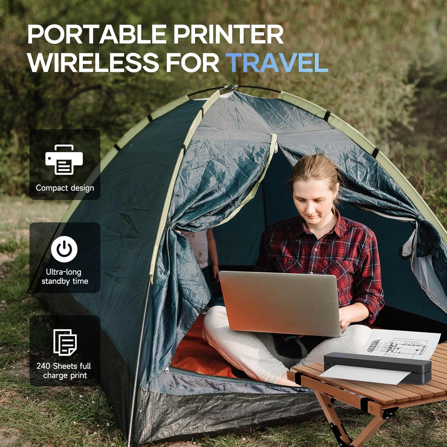 iDPRT Portable-Printer Wireless for Travel, 300DPI Inkless Thermal Small Printers for Home Use, Office, Vehicles, Mobile Bluetooth Printer Supports 8.5" x 11" US Letter, for Smartphone & PC,Black
