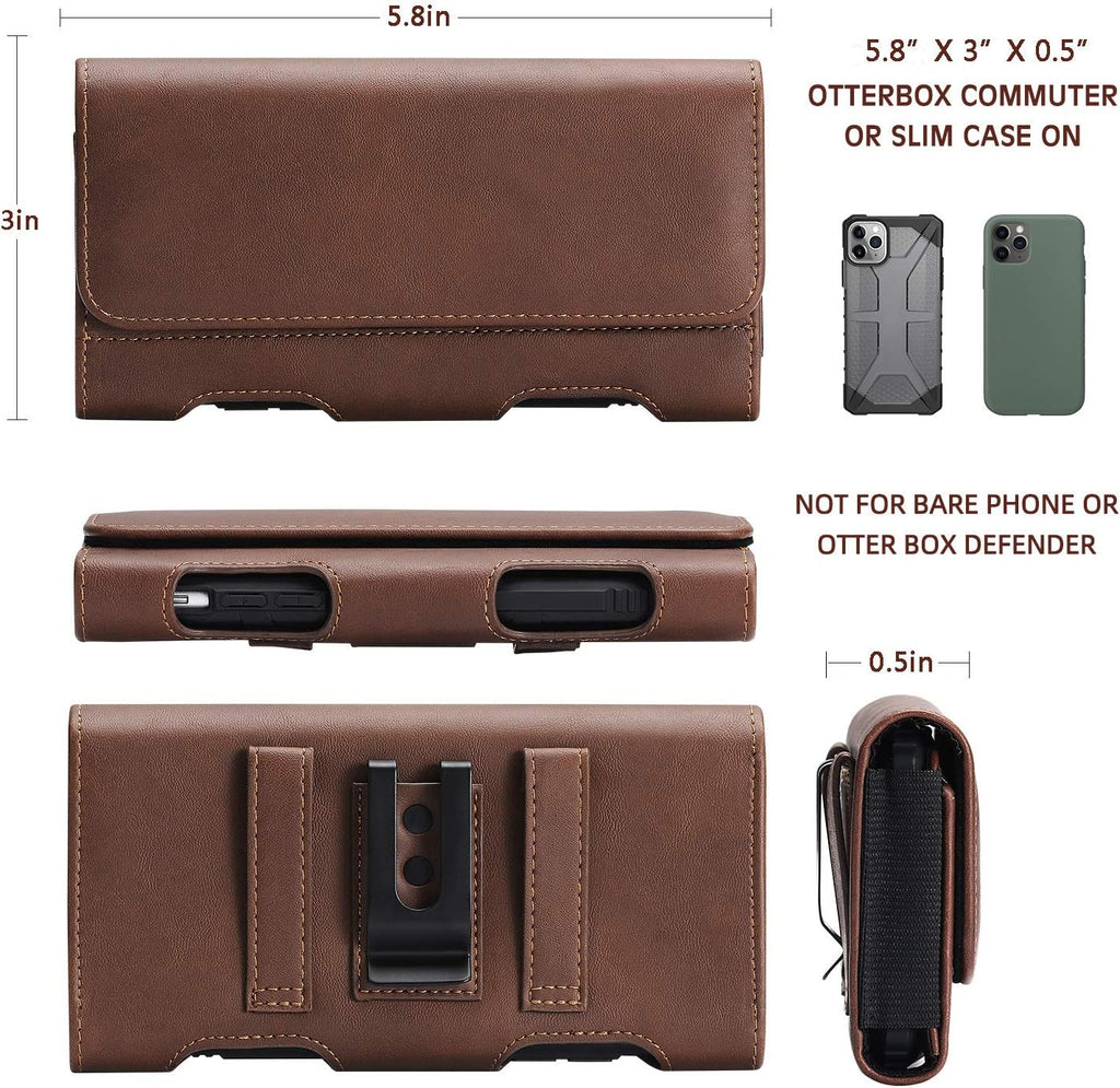 BECPLT for iPhone 13 Mini iPhone 12 Mini SE 2020 Holster Case, Leather Holster Pouch Loops Carrying Case with ID Card Holder for Galaxy S10e Apple iPhone 12 Mini 8 7 6s 6 (Fit w/Thin Case on) (Brown)