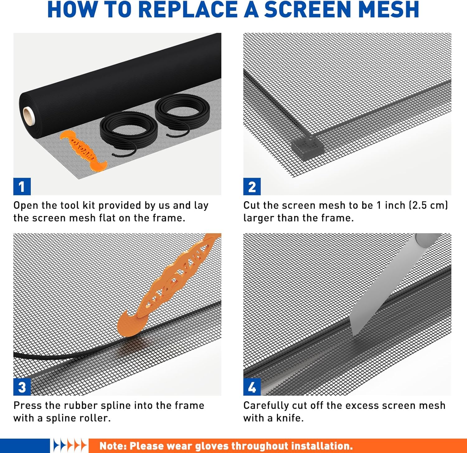 MAGZO Window Screen Replacement Mesh Roll, 37.4in × 16.4ft Upgraded Density 48x48 Mesh 0.12mm WD High Definition Siftproof Screen for Porch Doors Repair Kit, Ideal for Patio, Sliding Doors