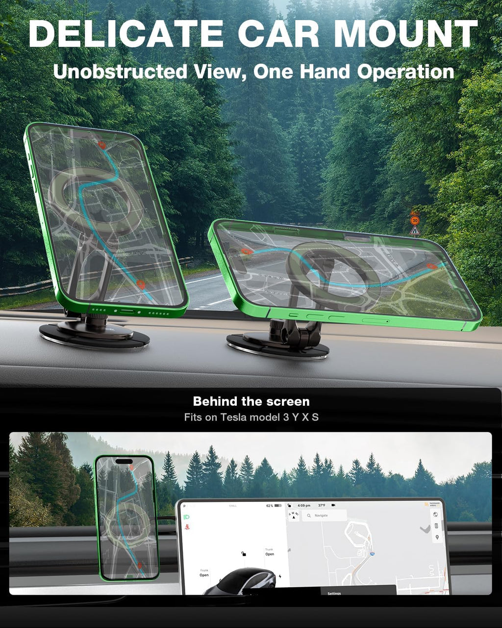 Smolink Magnetic Car Phone Holder, Zinc Alloy Material for Magsafe Car Mount Never Drop, Universal 360°Pro Adjustable Car Phone Holder Mount for iPhone 16 Pro Max 15 14 13 Series All Phones, Green