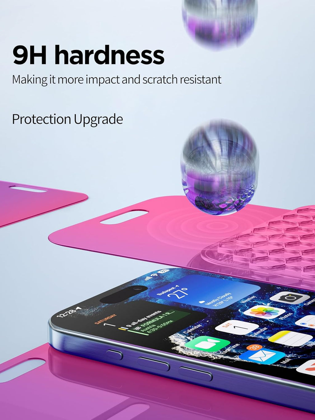 Compatible for iPhone 16/iPhone 15 Privacy Screen Protector Tempered Glass 6.1 Inch, Pink Gradient Anti Spy Anti Blue Light HD Easy Installation