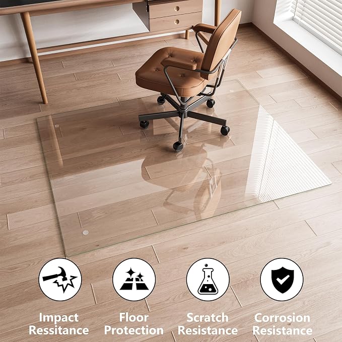 Koonmi Chair Mat for Carpet, Tempered Glass 46"x55" Office Chair Mat, Glass - Image 3