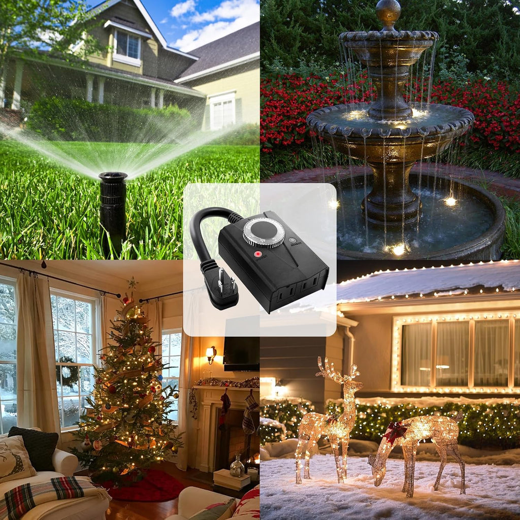Outdoor Mechanical Light Timer Waterproof, Dusk to Dawn Plug in Timer Switch, Heavy Duty Countdown Electrical Outlets Timers for Halloween Christmas Holiday Lights Decor, 1/2 HP, UL Listed, 2PCS