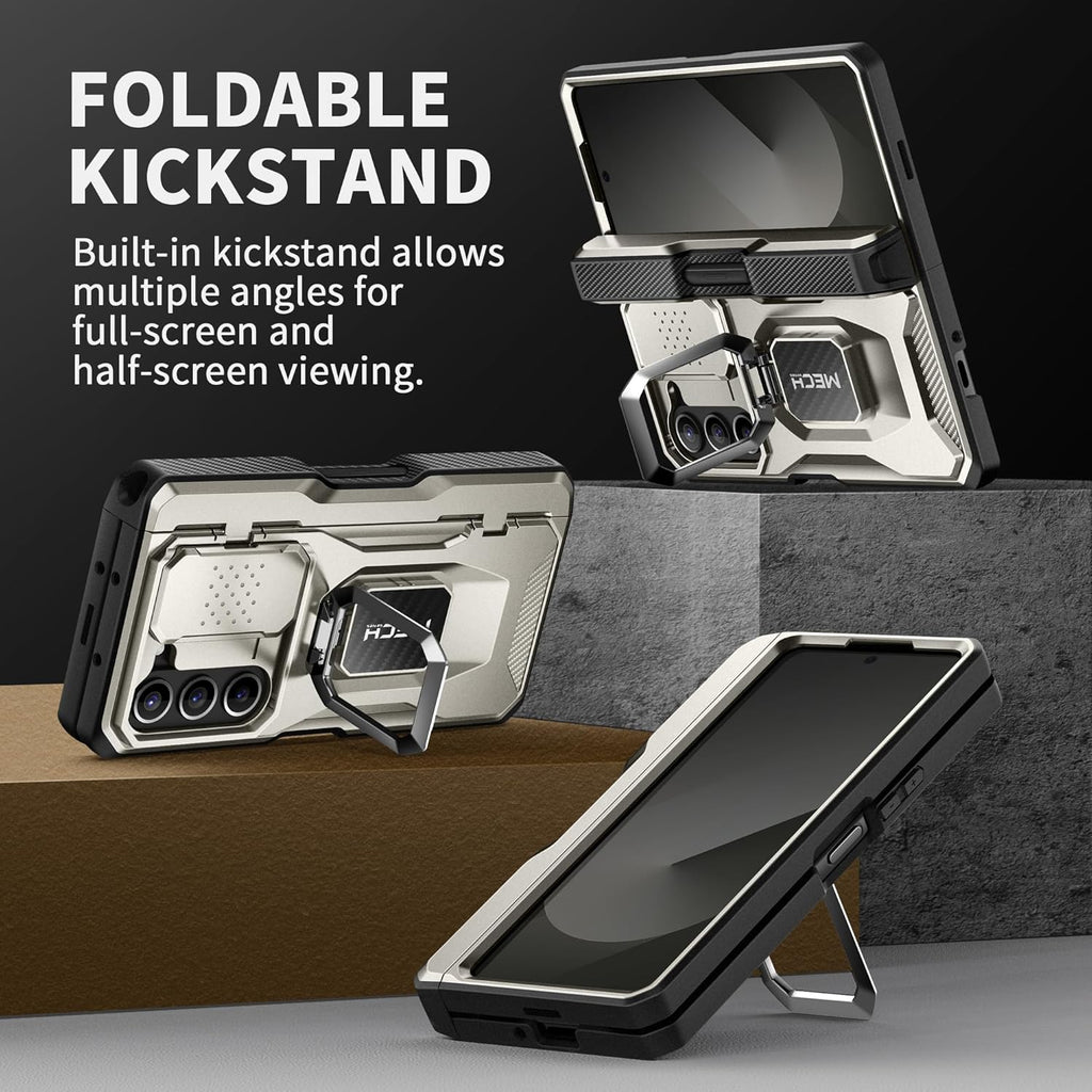 TONGATE for Z Fold 6 Case with Ring Stand, Built-in S Pen Holder & Glass Screen Protector Shockproof Rugged Z6 Phone Case with Camera Cover & Belt Clip for Samsung Galaxy Z Fold6 2024,Titanium Gray