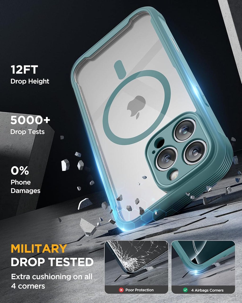 Miracase Magnetic for iPhone 16 Pro Case Full-Body Phone with Built-in Glass Screen Protector, [Compatible with MagSafe] Military Drop Proof 16 Pro Cover Bumper 6.3 inch, Green