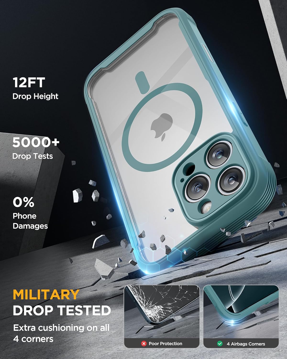 Miracase for iPhone 16 Pro Max Case 6.9'', [Bubble Free] Full-Body Phone case with Built-in Full Glass Screen &Lens Protector,Compatible with MagSafe,Drop Proof 16 Pro Max Cover, Green
