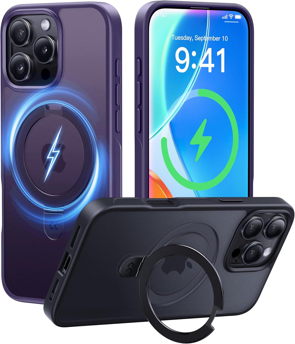 CASEKOO Designed for iPhone 16 Pro Case with Magnetic Invisible Stand [Military Drop Protection] [Compatible with MagSafe] Shockproof Slim Translucent Matte Case 6.3 Inch, Purple