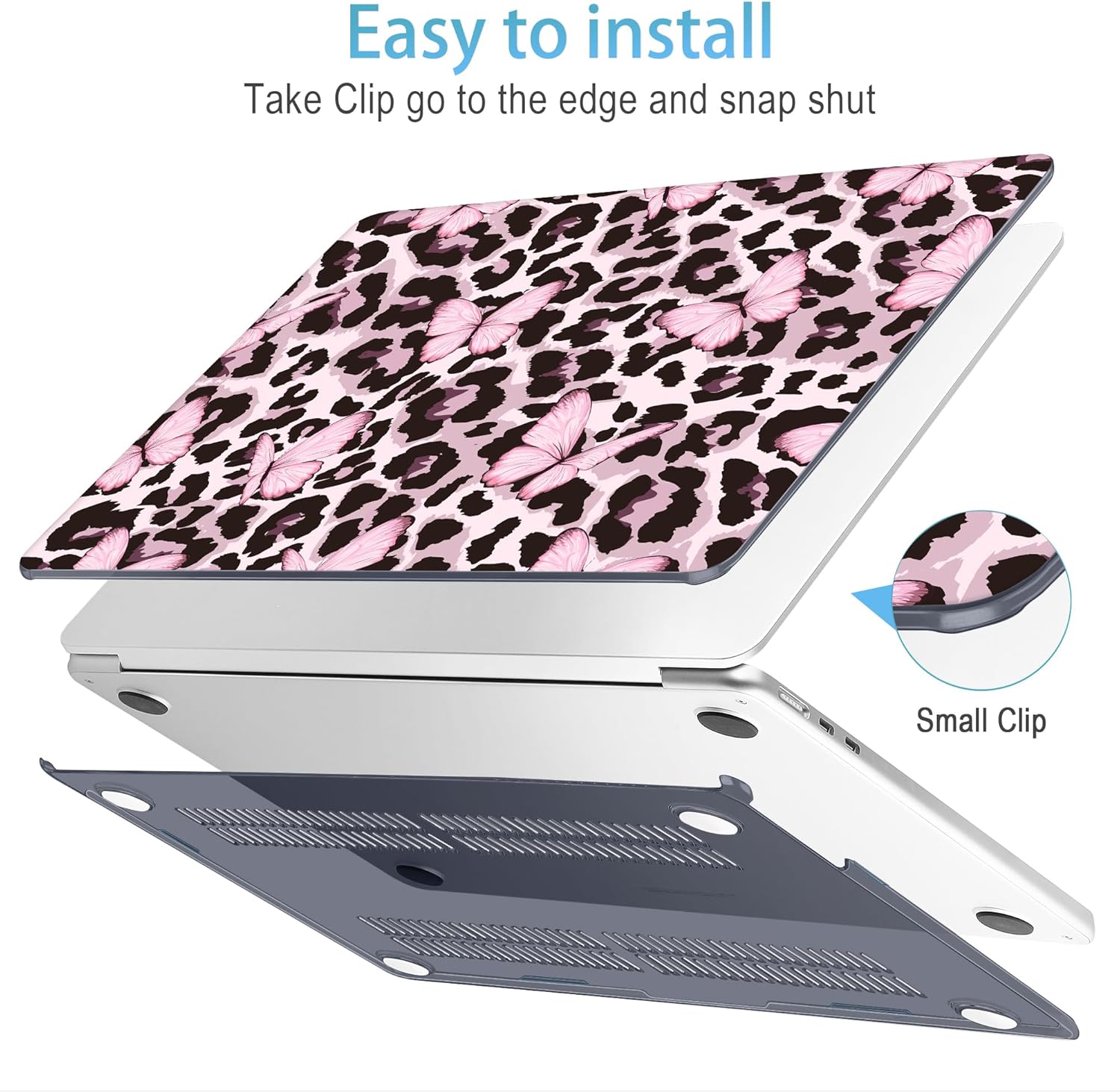 Mektron for 2025 M4 MacBook Air 13.6 Inch A3240 Case Fits 2023 A2681 M2 2024 A3113 M3 Chip with Liquid Retina Display Touch ID, Printed Plastic Hard Shell for MacBook Air 13.6", Leopard Pink Butterfly