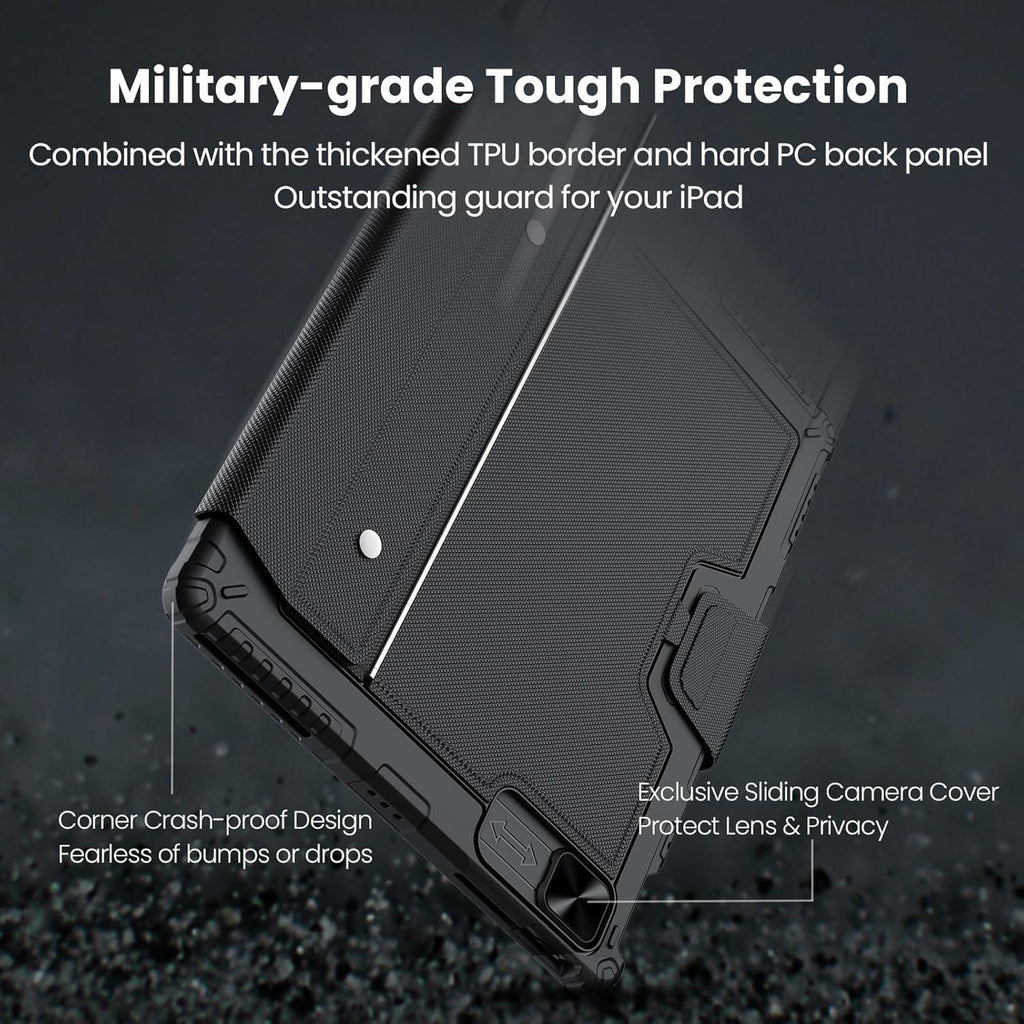 Nillkin Keyboard Case for iPad Air 13-inch (M3 2025/M2 2024), iPad Pro 12.9-inch (6th/5th/4th/3rd Gen) Rugged Case with Detachable Keyboard, Magic Trackpad, Portrait/Landscape Stand, Black