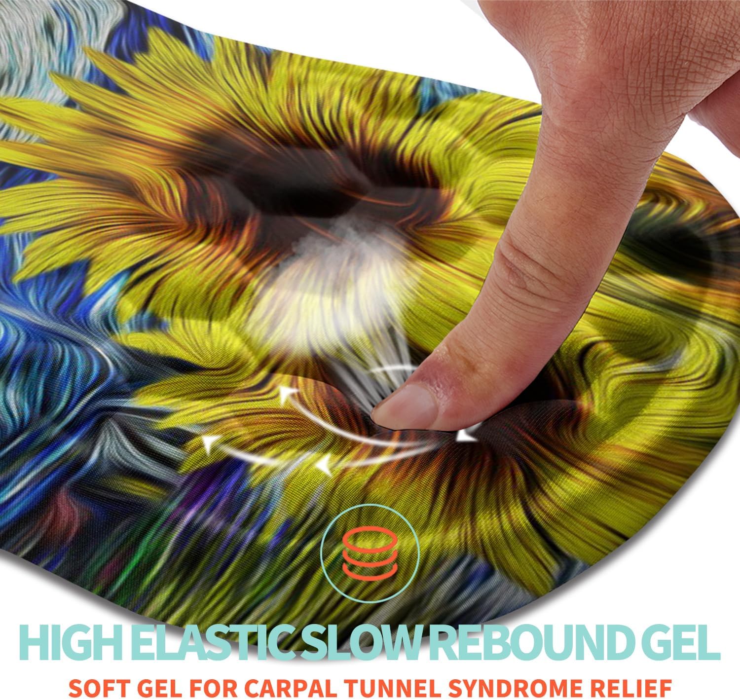 Ergonomic Mouse Pad Wrist Support with Memory Foam Massage Bulge, Carpal Tunnel Pain Relief Mousepad Wrist Rest for Mouse(12x8 inch,Sunflower)