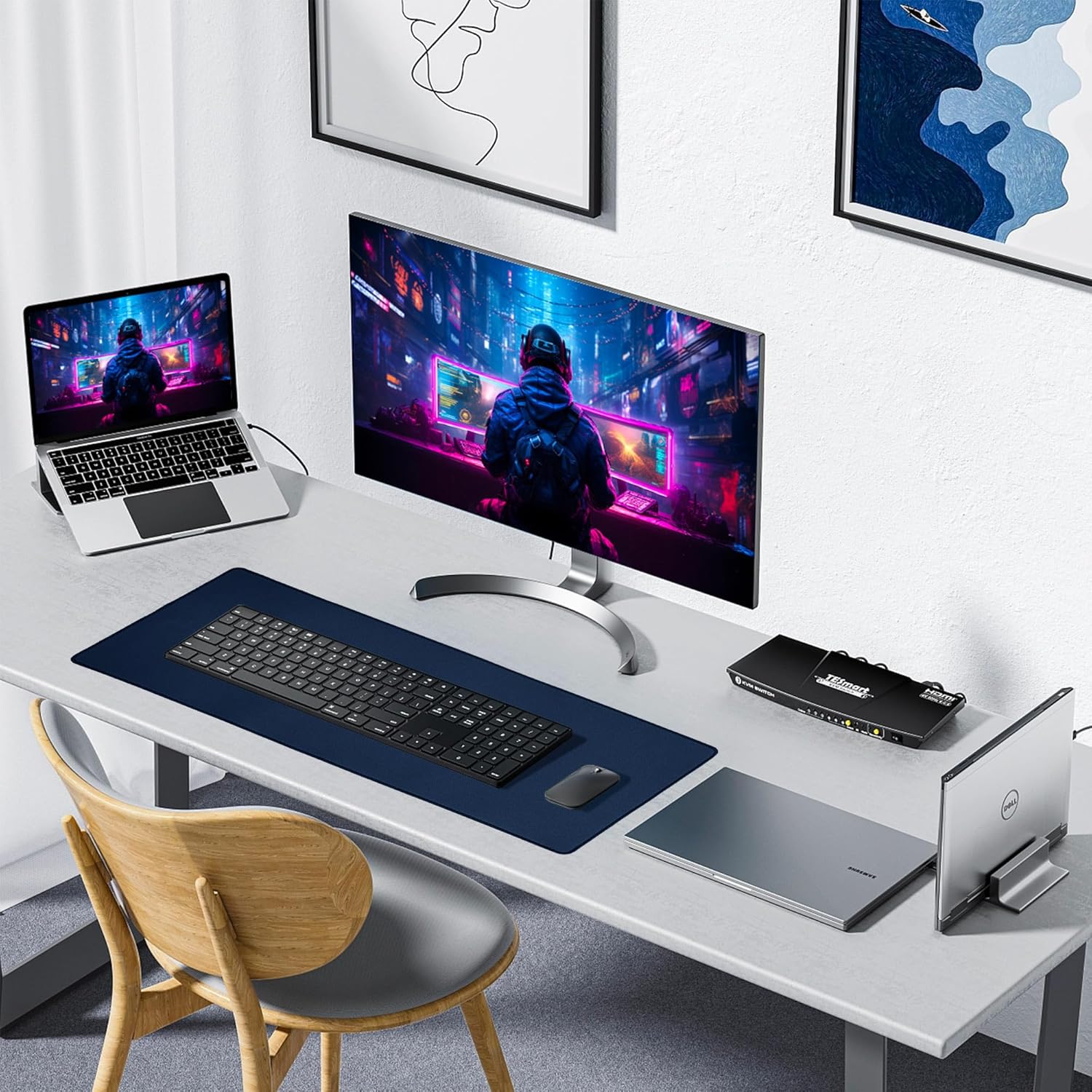 ALOANES Waterproof Mouse Pad with Durable Stitched Edge, XL Gaming Keyboard Pad, Non-Slip Rubber Base Mouse Mat, Extended Desk pad for Gamer, Office & Home, Dark Blue Mousepad 31.5''x 11.8''x 0.12''