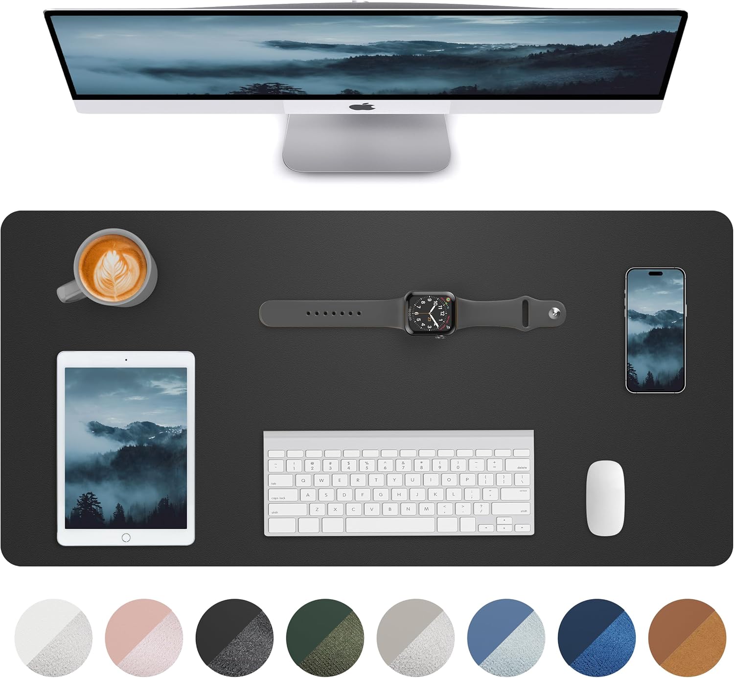 Leather Desk Pad Blotter,Mouse Pad,Office Desk Mat, Non-Slip PU Leather Desk mat,Large Desk mat,Waterproof Keyboard mat for Office/Home/Decor (Black,31.5" x 15.7")