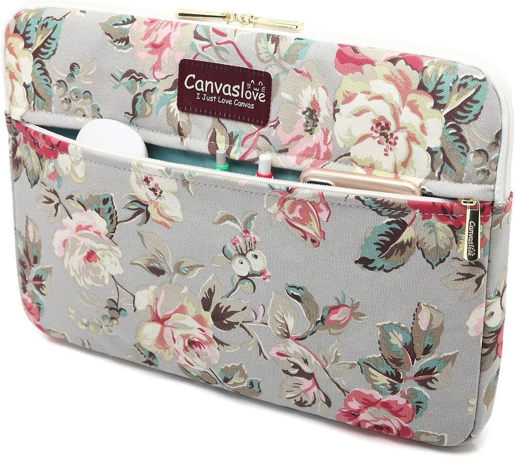 Canvaslove Grey Rose Laptop Sleeve Case Bag with Pocket for MacBook Air 13 inch,iPad Pro 13 inch and 13.3 inch-13.5 inch Laptops