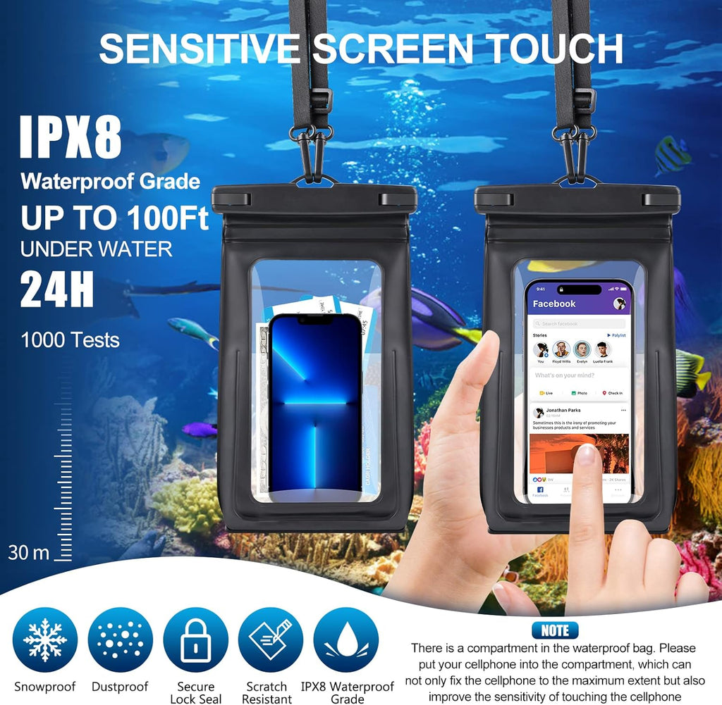 Waterproof Phone Pouch for Cruise Ship Essentials 2024 Woman, Large Waterproof Cellphone Dry Bag Floating for iPhone 16 15 14 13 12 11 Pro Max Galaxy S20-S24, Up to 7" IPX8 HD Touch Protector 2 Pack