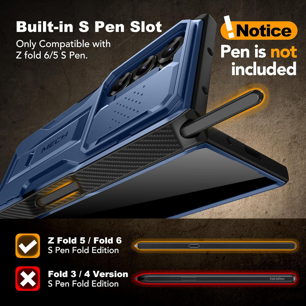 TONGATE for Z Fold 6 Case, [with S Pen Slot & Hinge Protection] [Privacy Glass Screen Protector] Full-Body Military Drop Phone Case for Samsung Galaxy Z Fold 6 with Kickstand & Belt Clip, Blue Privacy