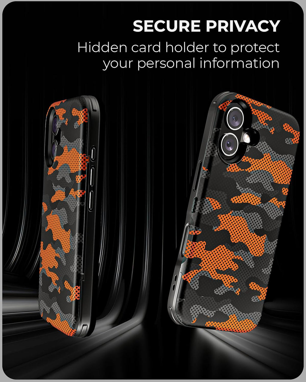 TORU CX Slim for iPhone 16 Case Wallet | Protective Shockproof Heavy Duty Cover with Hidden Card Holder & Card Slot | Mirror & Wrist Strap Included - Camouflage