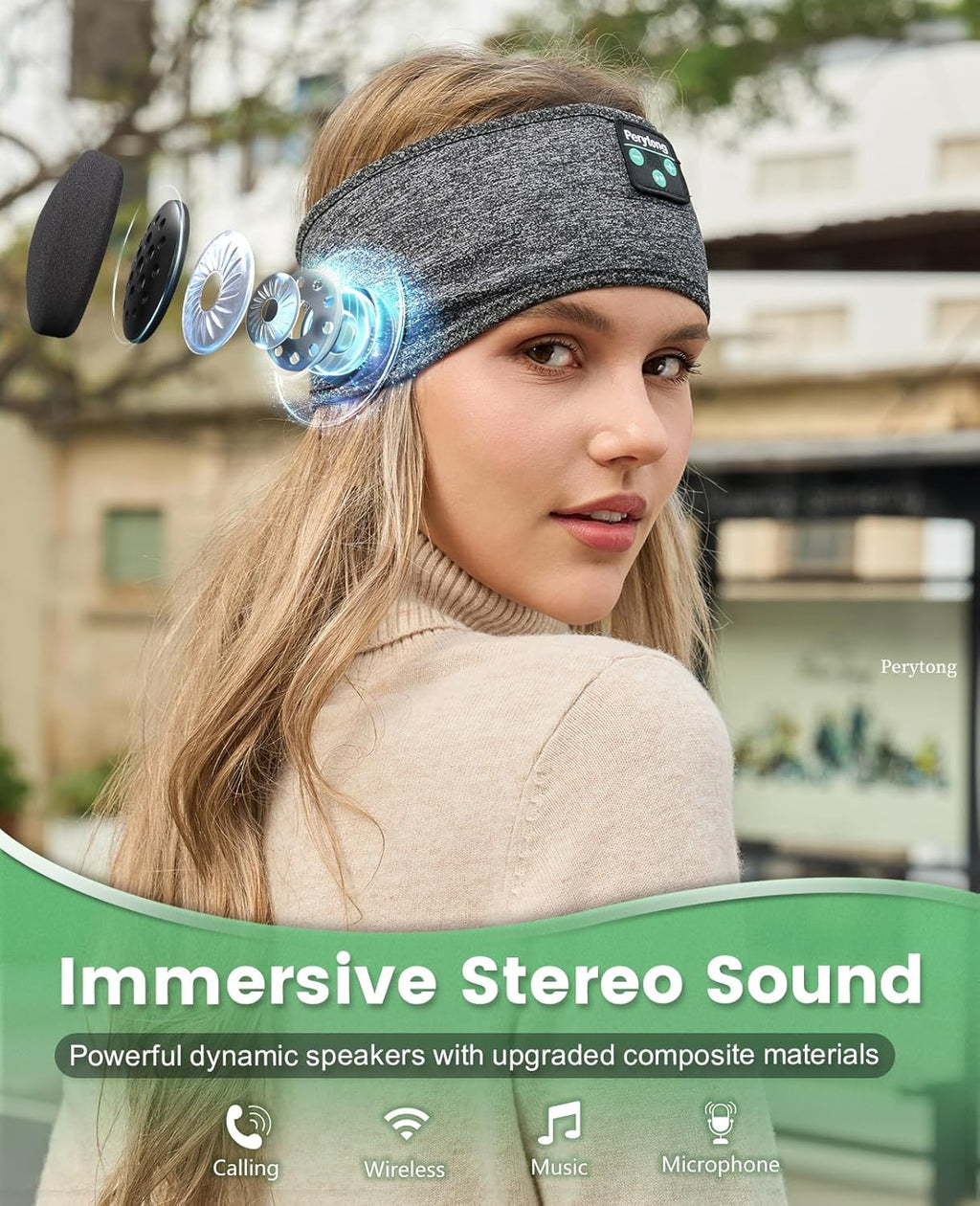 Perytong Sleep Headband - Bluetooth Sleeping Headphones for Side Sleepers - Comfortable Headband with Thin Speaker Microphone Gift Ideas for Women & Men