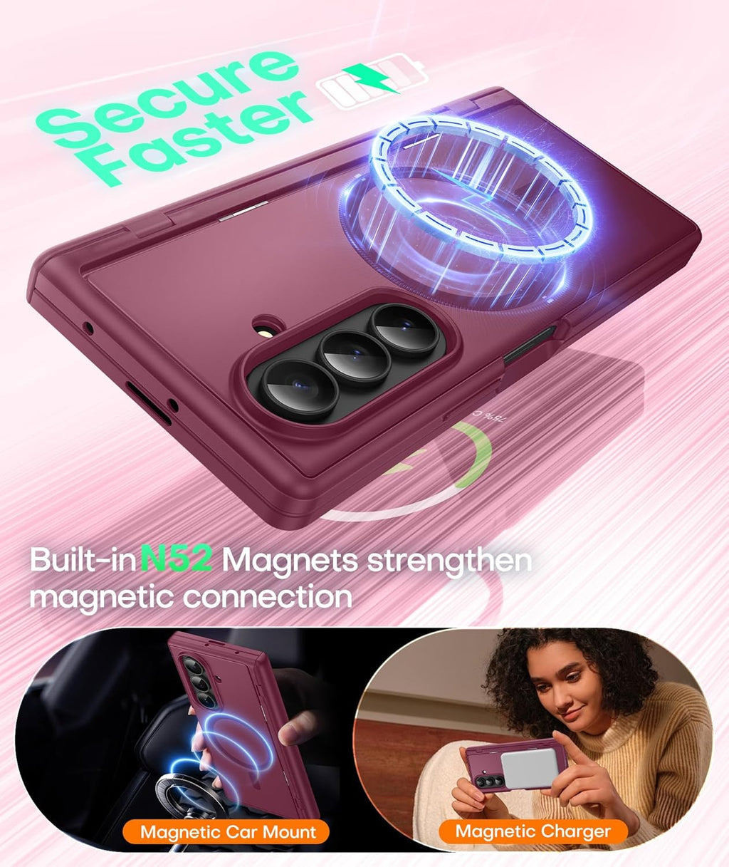 BERFY Magnetic for Samsung Galaxy Z Fold 7 Case with Privacy Screen Protector, [Compatible with MagSafe][Anti Spy] Built-in Hidden Kickstand, Full-Body Shockproof Slim Phone Case for Z Fold 7, Red