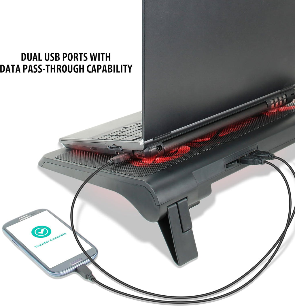ENHANCE Gaming Laptop Cooling Pad Stand with LED Cooler Fans , Adjustable Height , & Dual USB Port for 17 inch Laptops - 5 Ultra Quiet High Performance Fans 2630 RPM & Built-In Bumpers - Red