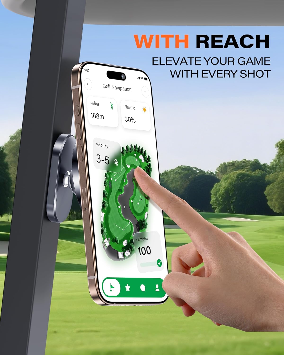 A2C Alloy Magnetic Golf Cart Phone Holder Compatible with MagSafe iPhone 16 Pro Max Plus 15 14 13 12 Mini Fits EZGO, Club Car, Yamaha, Icon, Golf Cart Accessories Essentials Gift (Green Gift Box)