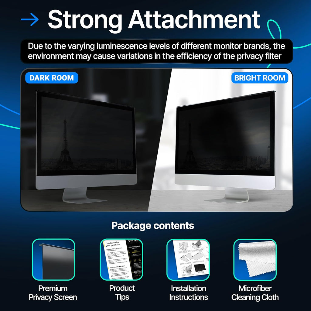 Acrylic 24 Inch Computer Privacy Screen Filter Compatible with 24 inch iMac (2021, 2022, 2023, 2024, M1, M3, M4) - 21.5" x 12.6" (547 x 320mm) - Monitor Frame Hanging Type
