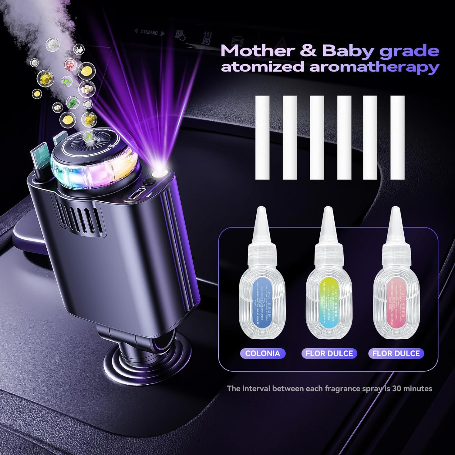 Retractable Car Charger with Aromatherapy and Starlight, 5 in 1 USB C Car Charger Adapter, 69W Fast Charging Cars Phone Chargers, Cars Air Freshener Compatible with iPhone 16 15 14 13 12 and Android