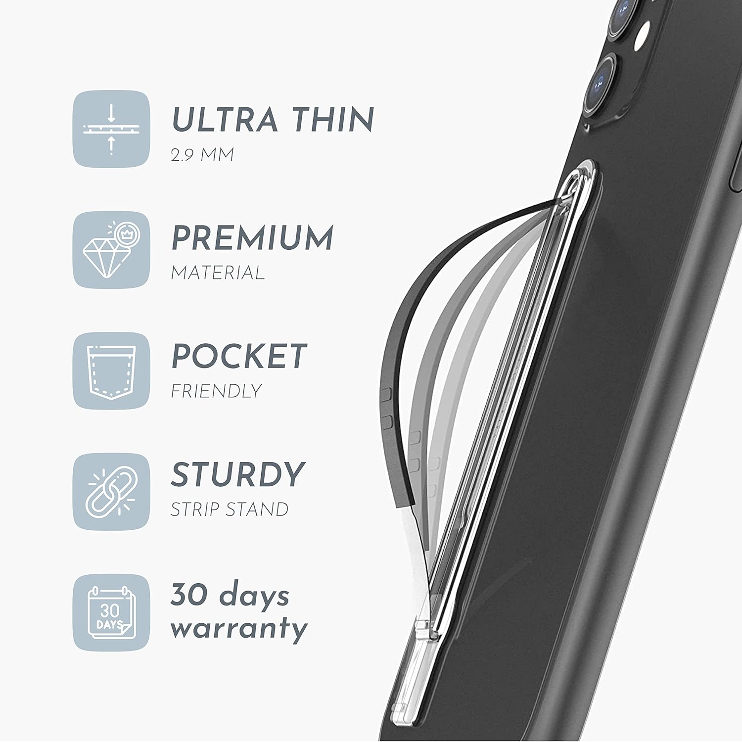 SleekGrip Premium, Swappable Phone Stand & Grip- Ultra Thin Convertible Grip Holder Fits Most iPhone and Android Cases, Phone Strap Compatible with Wireless Chargers and Car Mounts