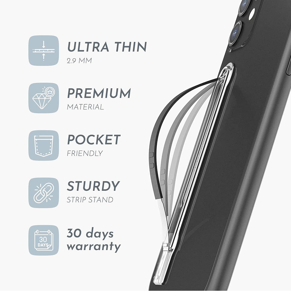 SleekGrip Premium: Swappable Phone Stand & Phone Grip - Ultra Thin Convertible Grip Holder Fits Most iPhone and Android Cases, Phone Strap Compatible with Wireless Chargers and Car Mounts