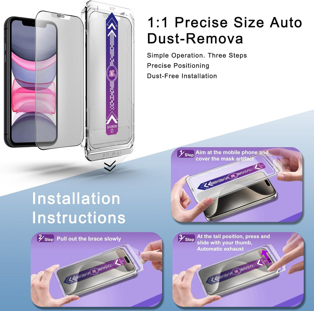 2 Pack Matte Screen Protector for iPhone 11 and iPhon XR 6.1-Inch Auto Dust Removal, No Bubbles, Tempered Glass Film, Easy Installation