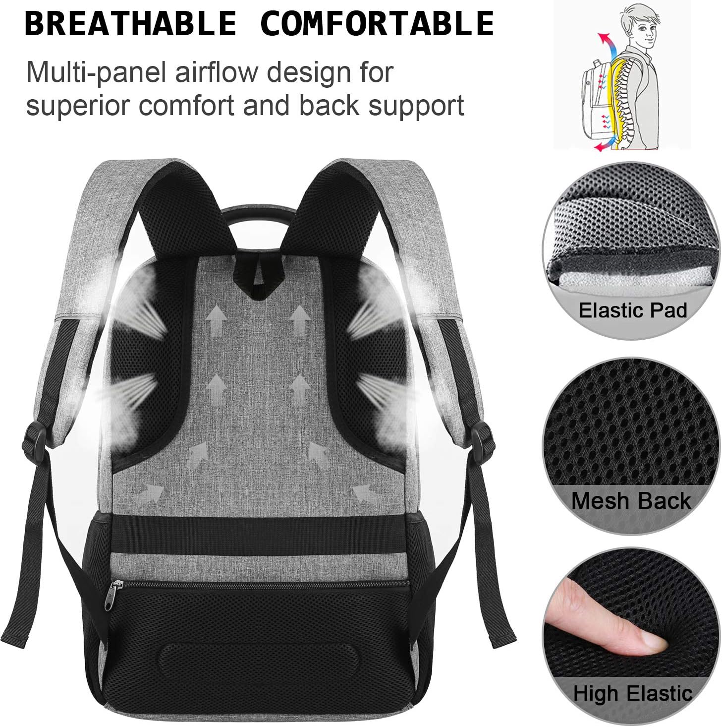 Laptop Backpack,Business Travel Anti Theft Slim Durable Laptops Backpack with USB Charging Port,Water Resistant College Computer Bag for Women & Men Fits 15.6 Inch Laptop and Notebook - Grey