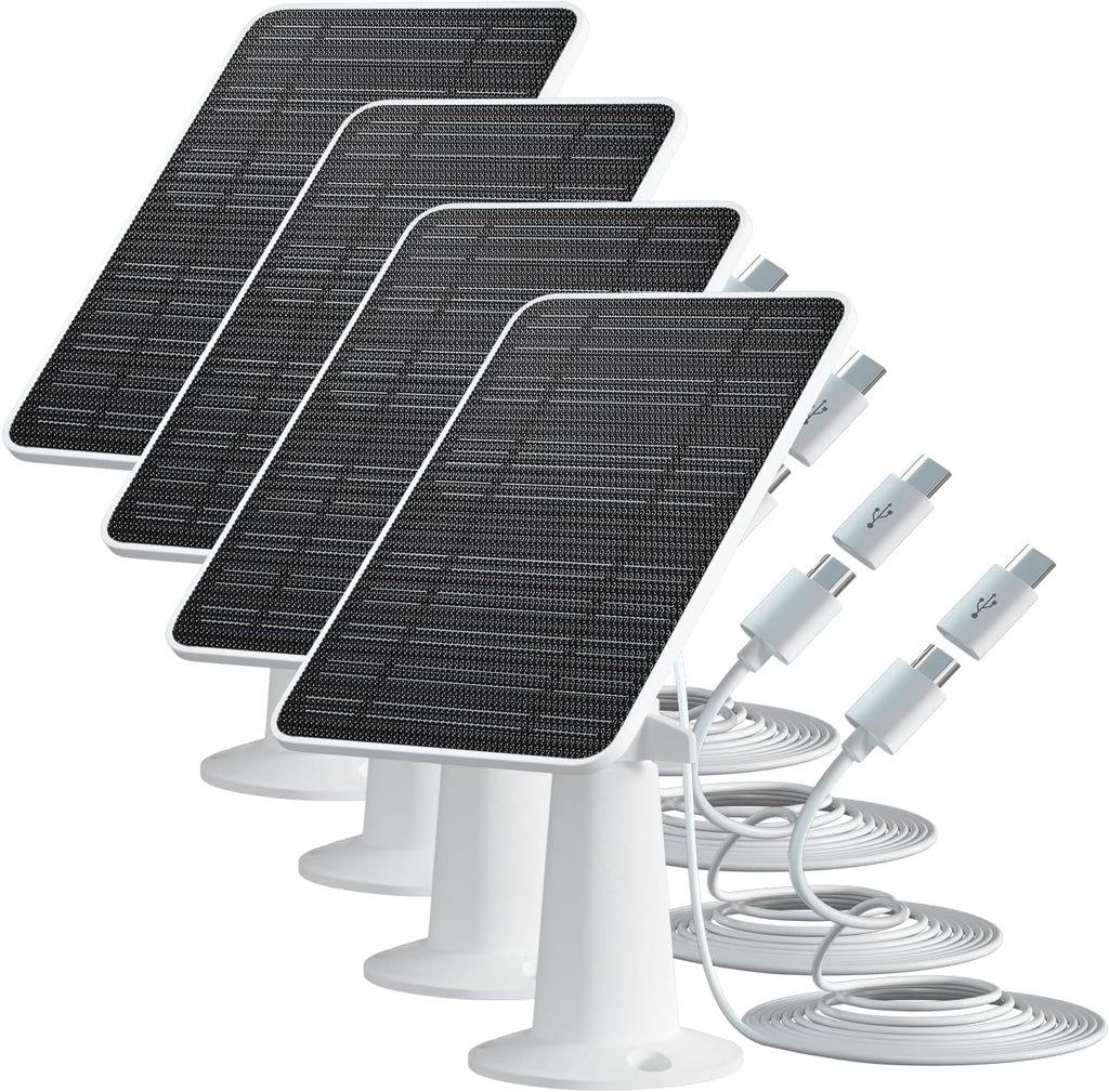 Solar Panel Charger Compatible with Eufycam 3/3C/2C/2C Pro/E40/E20/2/2 Pro/E/L20/L40/Solo/SoloCam Spotlight, 5W Solar Panel for Eufy Camera, Micro USB & USB-C Port, 9.8ft Cable, P65 Waterproof, 4 Pack
