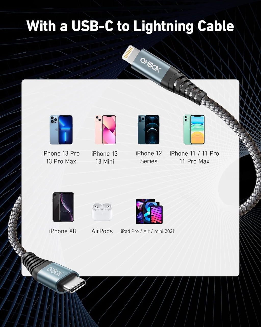 ohbox USB C to Lightning Cable 6FT 2Pack MFi Certified USBC iPhone Charger Cord Heavy Duty Type C iPhone Cable Compatible with iPhone 14 13 12 11 Pro Max Mini 8 Plus SE iPad and More